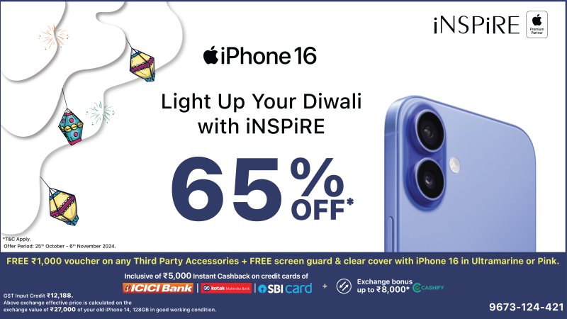 Celebrate Diwali with iNSPiRE: Get Up to 67% Off* on your favorite Apple Products! 